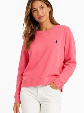 Polo Ralph Lauren Pink French Terry Sweatshirt Pony Logo Hi Low Hem SP (CKB074)
